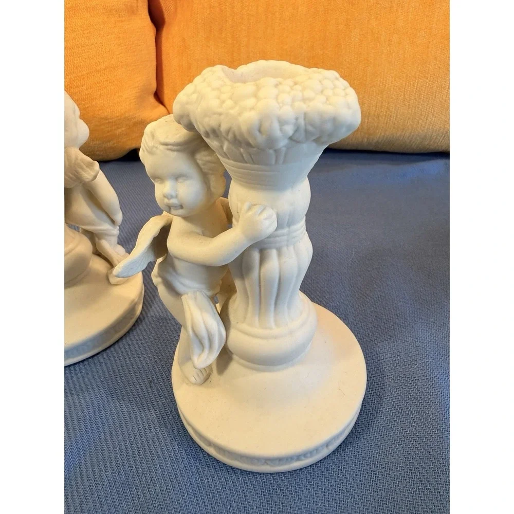 3 Small Cherub Ceramic Candle Holders | Matte White | Angels | Vintage 90's